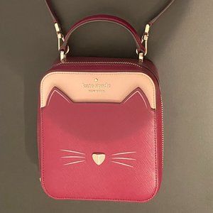 Kate Spade Daisy Vanity Case Crossbody Meow Cat Pink Burgundy Multi
